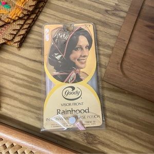 Vintage New 1973 Goody Visor Front Rainhood Bonnet In Purse Pouch Pink Trim.